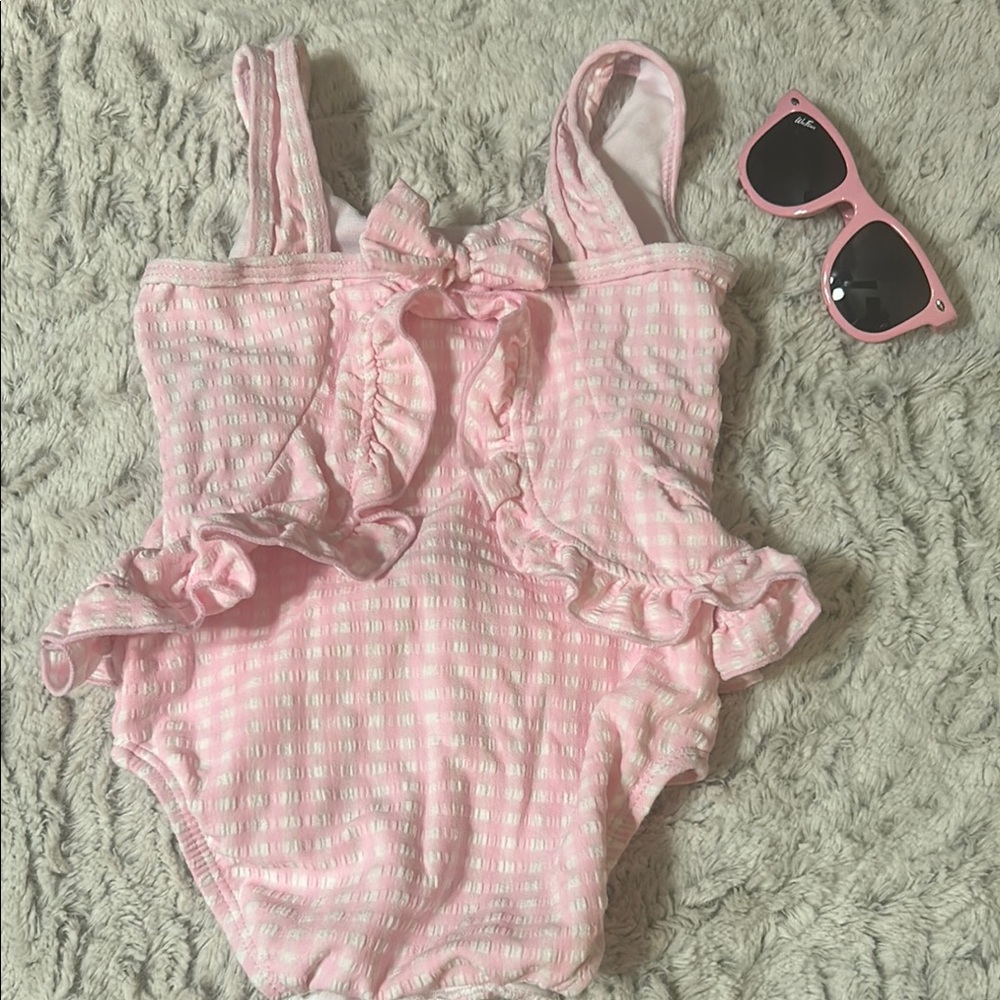 Pink Checkered Swimsuit with Ruffles - Picture 2 of 3